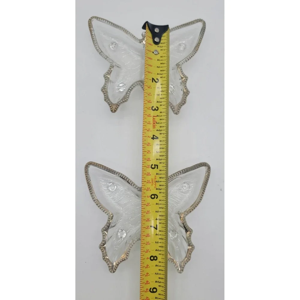 Vintage Glass Butterfly Trinket Cigarette Box /Card Set Gold Trim Vanity 3pc‎